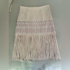 BAGATELLE pink suede fringe skirt